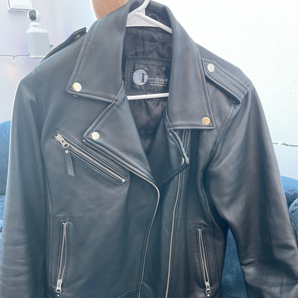 Genuine leather biker jacket